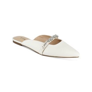 TAHARI Womens White Open Vamp Embellished Claribel Pointed Toe Slip On Mules 9 M